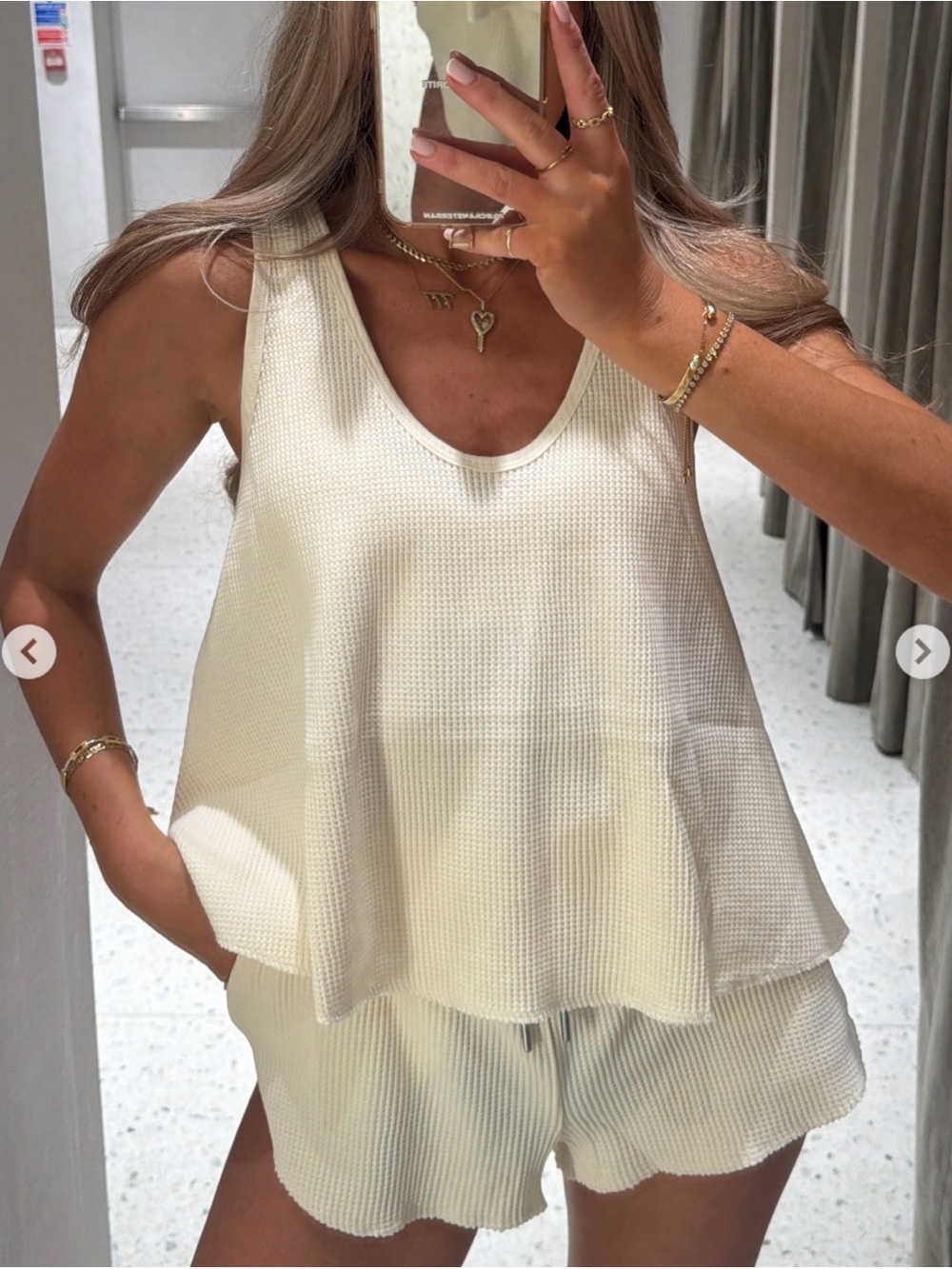 Zara Cream Waffle-Knit Tank and Shorts Set
